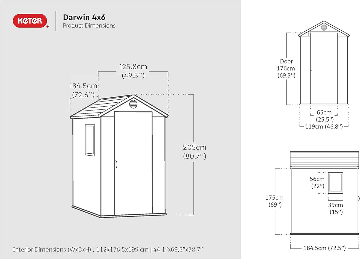 Darwin Outdoor Apex Single Door Garden Storage Shed 6 X 4Ft Grey Wood Look and Feel | Fade Free | All Weather Resistant