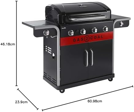 Hybrid Gas BBQ Grill, Outdoor Barbecue, Black, 61 × 24 × 46 cm