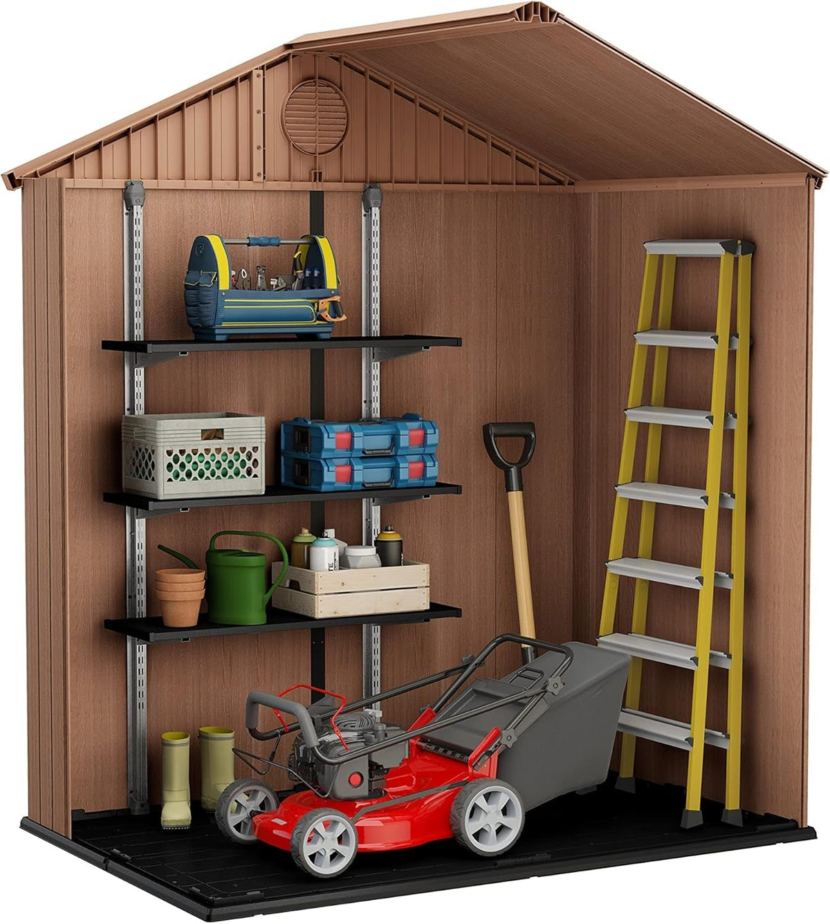 Darwin Outdoor Apex Double Door Garden Storage Shed 6 X 4Ft Brown Wood Look and Feel