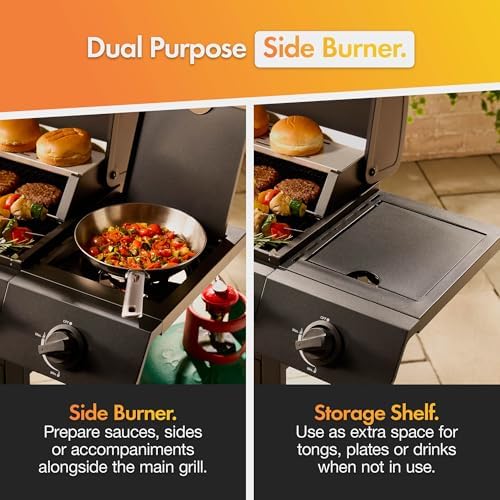 4+1 Burner Gas BBQ Grill, Outdoor Barbecue with Warming Rack, Side Burner, Storage Cabinet, Temperature Gauge, Wheels, Gas Hose & Regulator