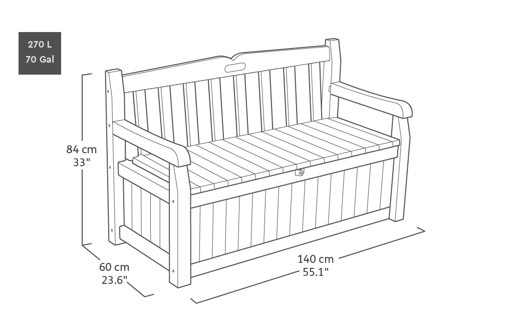 Keter Eden Bench 265L Outdoor Garden Furniture Storage Box Graphite & Light Grey