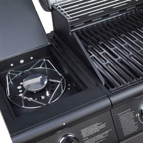 Gas BBQ Grill 7 Burner (6 Main + 1 Side Burner), Outdoor Barbecue with Steel Warming Rack, Temperature Gauge, Black