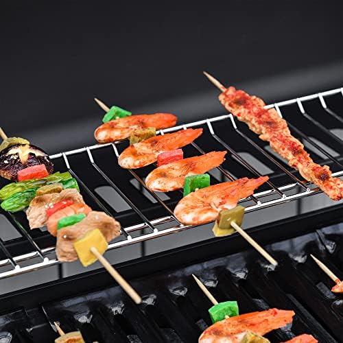 Gas BBQ Grill with 6 Main Burners and 1 Side Burner, Outdoor Barbecue Trolley, Warming Rack, Side Shelves, Storage Cabinet, Thermometer, Black