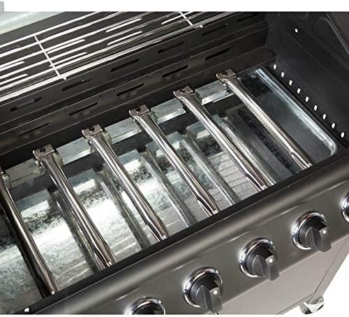 Gas BBQ Grill 7 Burner (6 Main + 1 Side Burner), Outdoor Barbecue with Steel Warming Rack, Temperature Gauge, Black