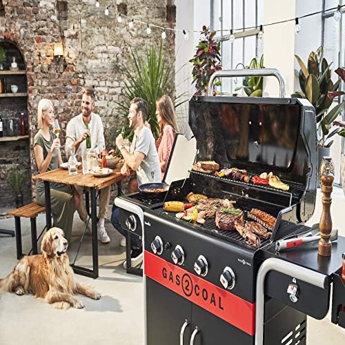 Hybrid Gas BBQ Grill, Outdoor Barbecue, Black, 61 × 24 × 46 cm