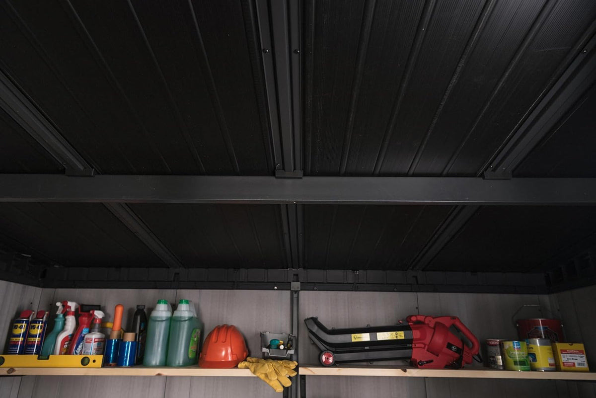Keter Artisan Outdoor Pent Double Door Garden Storage Shed 7 x 7ft Grey Duotech+ Wood look and feel, Fade Free, All Weather Resistant, Safe and Secure, Zero Maintenance