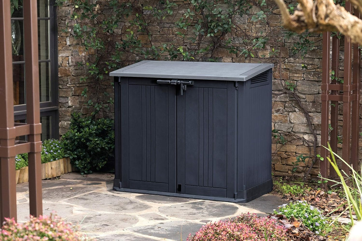 Keter Store it Out Nova Outdoor Garden Storage Shed, 32 x 71.5 x 113.5 cm, Dark Grey with Light Grey Lid