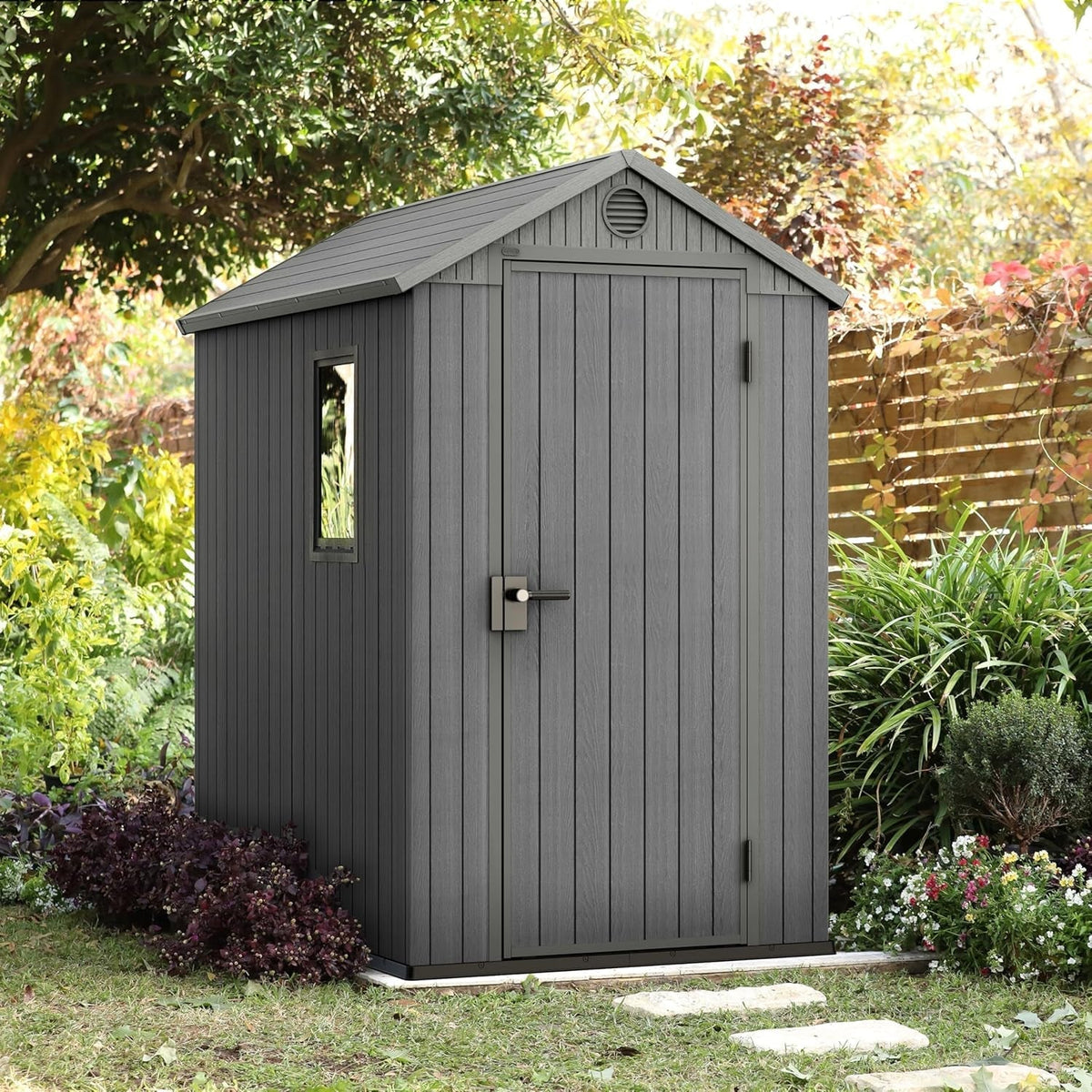 Darwin Outdoor Apex Single Door Garden Storage Shed 6 X 4Ft Grey Wood Look and Feel | Fade Free | All Weather Resistant